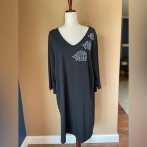 Quacker Factory T Shirt Tunic Dress Fish Embellished Size 2X Vacation Beach